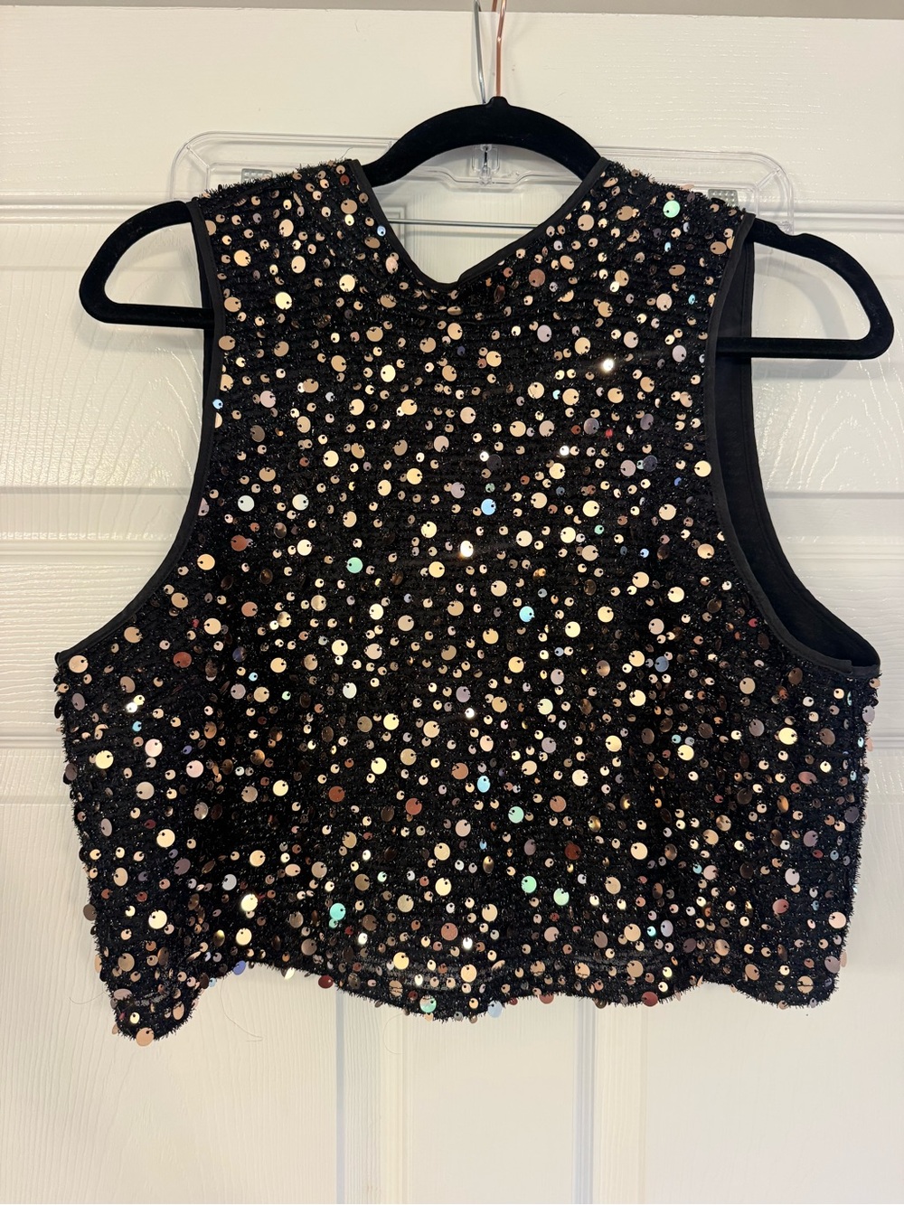 Black Sequin Cropped Tank Top